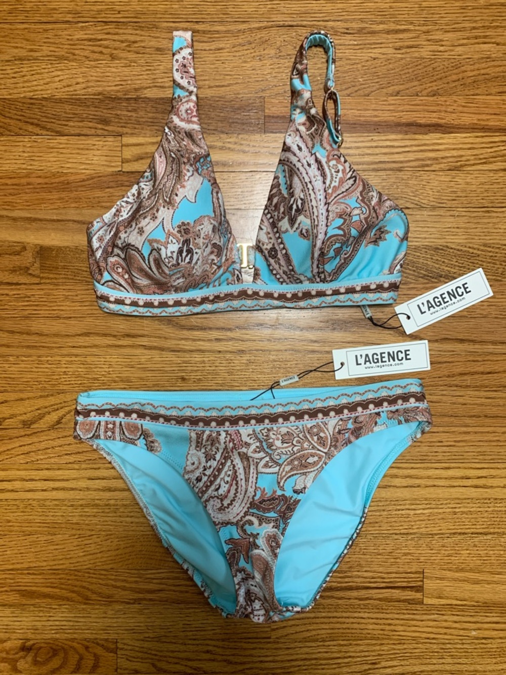 L’AGENCE swimwear - Lexie / Nicole bikini set, ice blue / brown paisley